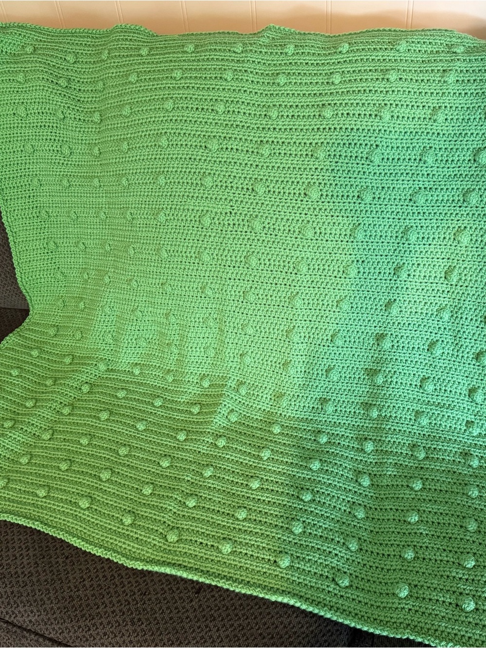 Handmade Crochet Bobble Throw - Mint Green